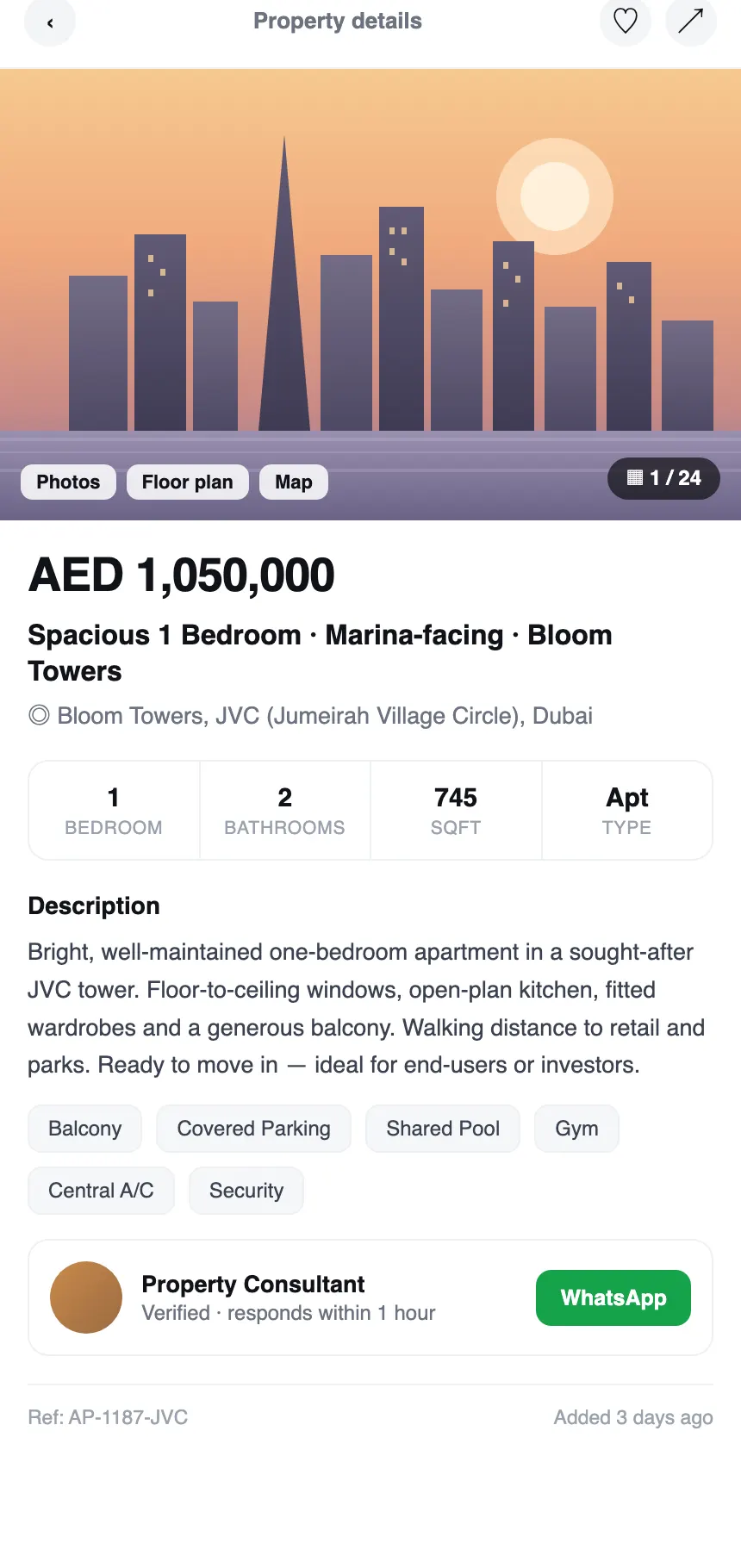Example Dubai property listing screenshot